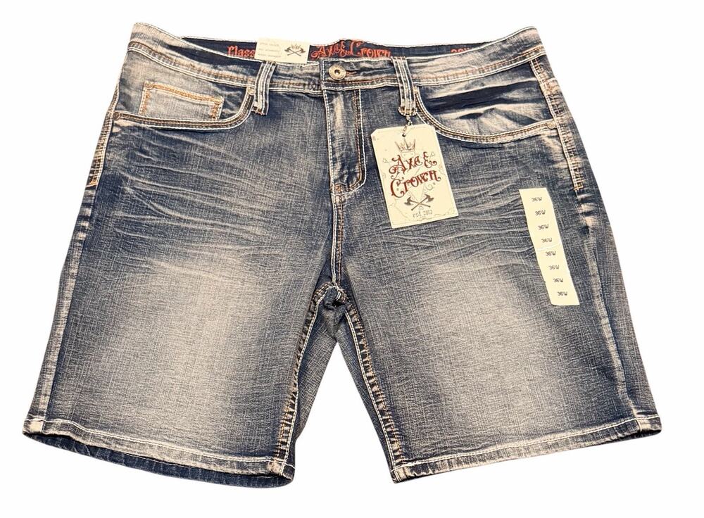 New Mens Axe & Crown Stitch Denim Jean Shorts Sz 36W (Waist 38") Eagle Classic